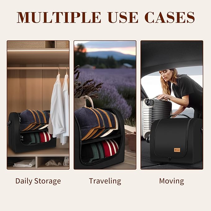 Samplife Baseball Cap Organizer Carrier, Hat Bag for Travel and Moving, Cap Traveling Case for Men, Portable Hat Storage box holder for 28 Caps Perfect for Home & On-the-Go (Black)