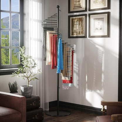 Spiral Scarf Rack with 30 Rods, Freestanding Metal Scarf Organizer, Space Saving Shelves, Commercial Hijab Organizer Stand for Home Clothing and Clothes Store (Black)