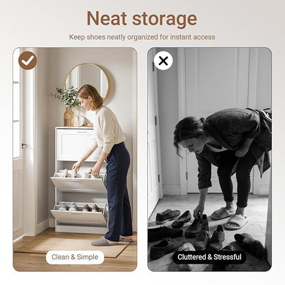 Haotian Shoe Cabinet Storage for Entryway, Narrow Shoe Cabinet with Three Flip Drawers to Save Space, Shoe Rack Cabinet for Front Door Entrance Hallway (White)