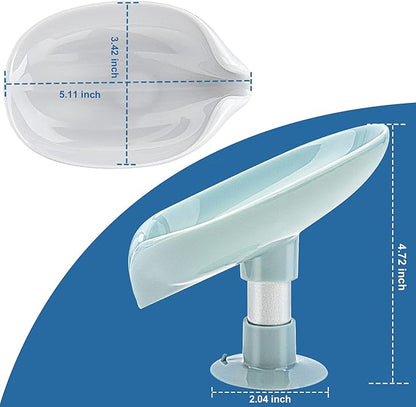 2Pack Soap Holder Leaf-Shape - Self Draining Soap Dish Holder, Not Punched Easy Clean Bar Soap Holder, with Suction Cup Soap Dish Suitable for Shower, Bathroom, Kitchen Sink (Grey + Green)