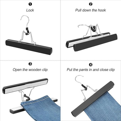 TOPIA HANGER 12 Pack Wooden Pants Hangers, Hair Extension Hangers Non Slip Skirt Hanger Wood Clamp with Velvet Padded 360° Swivel Hook for Jeans, Skirts, Trousers, Wigs CT67B