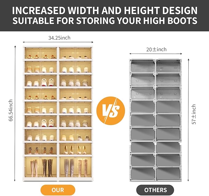 CIMLORD 9-Tier Foldable Shoe Rack Organizer for Closet,36Pairs Collapsible Plastic Shoe Shelf,Large Shoes Cabinet with Door,Clear Stackable Storage Box Easy Assembly