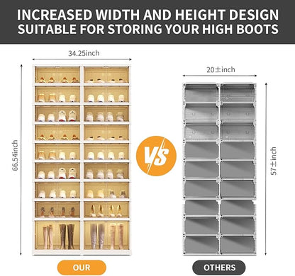 CIMLORD 9-Tier Foldable Shoe Rack Organizer for Closet,36Pairs Collapsible Plastic Shoe Shelf,Large Shoes Cabinet with Door,Clear Stackable Storage Box Easy Assembly