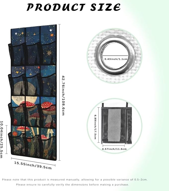 Moon Door Hanger Organizer 12 Pockets Over The Door Closet Organizer Space Saving Mushrooms Multi-Funtion Storage Bag for School
