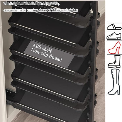 Pull-Out Shoe Rack Organizer for Closet Shoe Cabinet,Adjustable Height Retractable Metal Stackable Shoe Rack, Vertical Shelf Organizer for Small Bedroom Closet, Space Saving Storage, Black(85cm,6 Tier