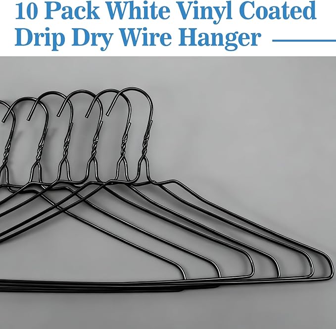 50 Pack Drip Dry Wire Hanger Bulk 16 Inch Galvanized Steel Clothes Coat Hangers with Plastic Coating Dry Cleaner Suit Holders for Home Caped Clothing (Black)