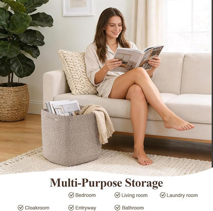 Cube Storage Bins 11 Inch Shelf Cotton Rope Baskets for Organizing, Woven Storage Basket - For Magazines, Living Room, Closet, Brown 3 Pack