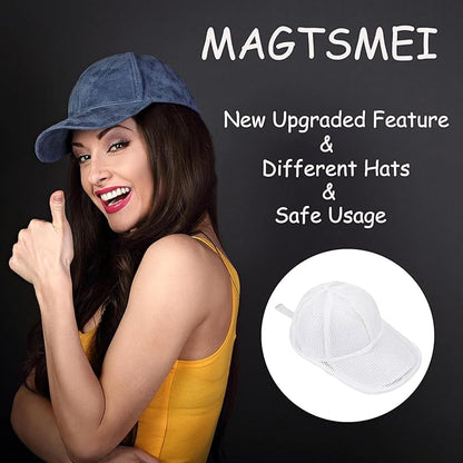 MAGTSMEI Hat Washer Cage,Detachable Folding Plastic Frame & Mesh Bag for Baseball, Wide-Brim Hats, Machine Wash Safe for Sports, Travel, Family Use (White, 1PC)