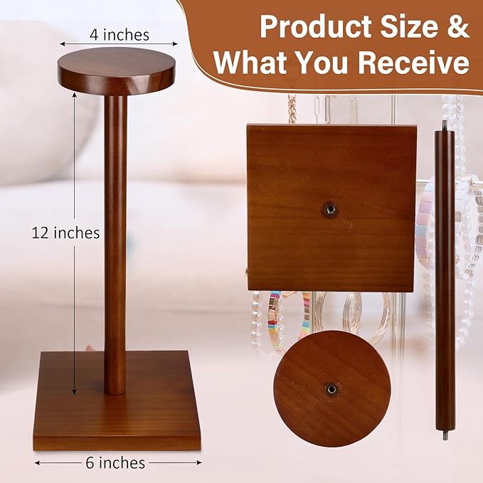 Weysat 4 Pack Wooden Hat Display Stand with Square Base Brown Rustic Vintage Hat Rack Holder for Wig Cap Helmet Boutique Jewelry Organizer for Home Store Tabletop Shelf Decor, 12 x 6 x 4 Inches