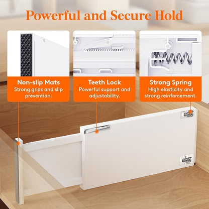 Lifewit 4 Pack 6" High Drawer Dividers 34-56cm/13.5-22" Adjustable Drawer Organizer for Clothes/Utensils, Expandable Drawer Separator in Dresser/Kitchen/Bedroom/Office Organization & Storage White