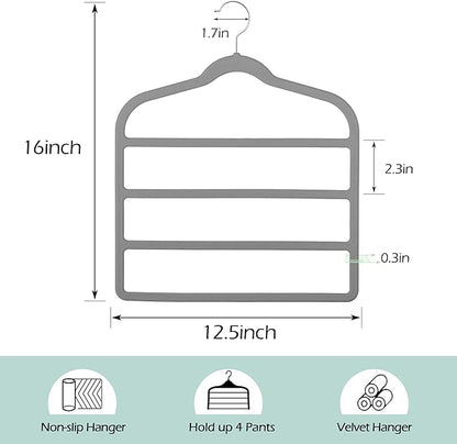 Velvet Pants Clothes Hanger Space Saving Non Slip Pants Shorts Hanger, Myfolrena Jeans Slack Trousers Hangers Multiple Velvet Hanger Closet Storage and Organization for Jeans,Scarf,Tie(Grey, 3)