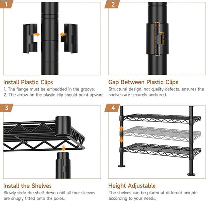 ComfyCorner Wall Mounted Garment Rack, Industrial Pipe Metal Clothing Rack with 6 Hanging Rods (4 Expandable) & 8 Shelves, Closet Organizers and Storage System for Bedroom, Walk in Closet