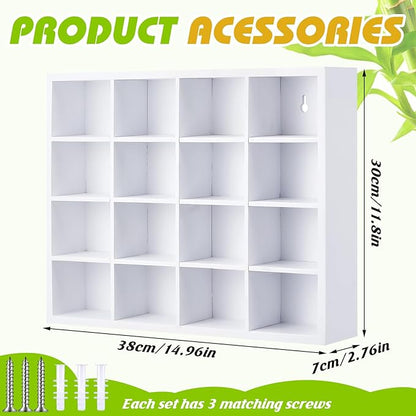 Wesiti Tie Box Organizer Wall Mounted Tie Rack with 16 Compartments Bamboo Belt Holder for Men Scarf Necktie Home Wall Closet(White Color,2 Pieces)