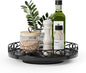 Yoobure 10" Lazy Susan Turntable for Cabinet - Farmhouse Wooden Round Tray for Table Top, 360° Rotating Lazy Susans Counter Organizer with Patterned Raised Edge for Kitchen Dining Table Decor, Black