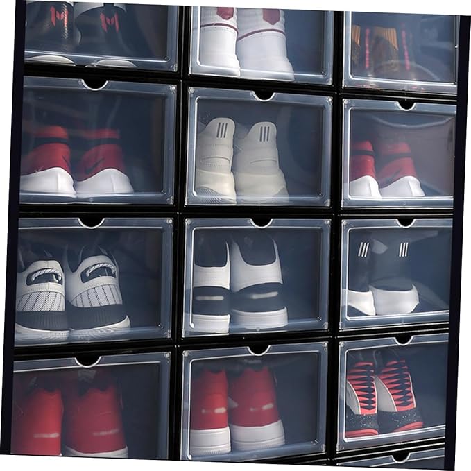 MAGICLULU Thick Plastic Magnetic Shoe Boxes Stackable Shoes Storage Easy to Entryway Organizer