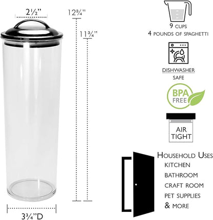 Reston Lloyd Tall Clear Spaghetti Pasta Storage Canister Container with Airtight Lid BPA Free for Kitchen Pantry Organization, Orange