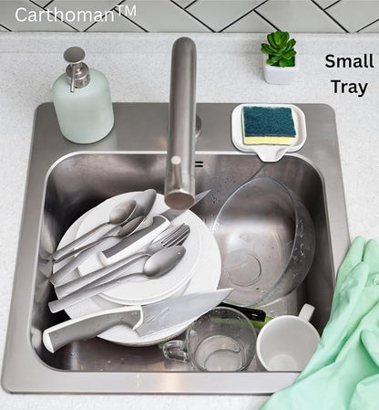 Silicone Soap Tray, Soap Dish with Drain Spout, Bathroom and Kitchen Sink Counter Organizer, Sponge Holder, Tray Perfect for Dispenser, Scrubber, Bottle, Cup on Sink, Tub or Counter - 2 Pack