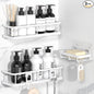 YASONIC Shower Caddy Adhesive, No Drill Bathroom Shower Organizers, with Removable Hooks and Soap Holder, Rust Proof Shower Shelves, Wall-Mounted Shower Holder, White, 3 Pack, YS-K-419E