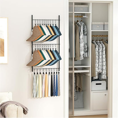HapiRm Over Door Hat Rack - 3 Tier Wall Mounted Hat Organizer with 30 Movable Clips, Baseball Cap Organizer Storage Holds up to 30 Caps for Door, Bedroom, Closet