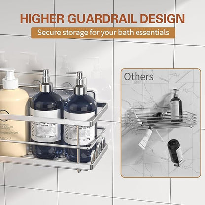 Youvip Shower Caddy, 3 Pack Large Capacity Bathroom Organizers and Storage, No Drilling Adhesive Rustproof Shelves with Soap Holder, Home Decor, Silver
