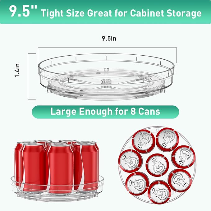 Optish 3 Pack 9.5" Lazy Susan Organizer, Pantry Organizers and Storage, Lazy Susan Turntable for Cabinet, Refrigerator, Closet, Countertop, Non-Skid Fridge Organizer