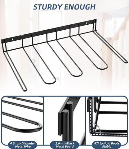 Wader Boot Hangers Rack, Sturdy Metal Organizer, Cowboy Boot & Tall Shoe Holder - 8 Pair, Wall Mounted for Closet, Entryway, Garage