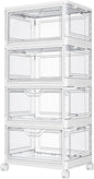 Kmiectse Clear Storage Bins with Lids - 4 Tier Plastic Bins with Wheels, Stackable Storage Bin, Closet Organizers Box for Bedroom, Living Room, 23 QT Folding Box with Magnetic Door