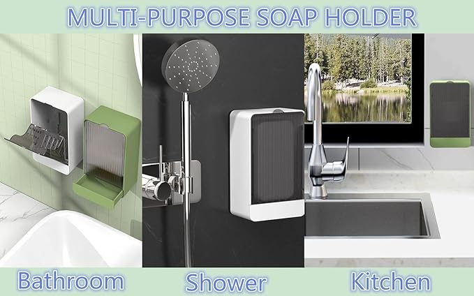 HANCELANT Bathroom Soap Dishes, 2 Pack Bar Soap Holder with Drain Wall Mounted Soap Box for Shower, Bathroom, Kitchen Sink, Keep Soap Bars Dry, Waterproof Dustproof, No Drilling, Adhesive Include