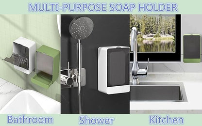 HANCELANT Bathroom Soap Dishes, 2 Pack Bar Soap Holder with Drain Wall Mounted Soap Box for Shower, Bathroom, Kitchen Sink, Keep Soap Bars Dry, Waterproof Dustproof, No Drilling, Adhesive Include
