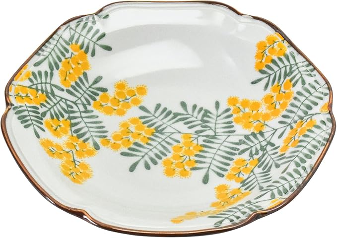 aito 111258 Mimosa Style Curry Plate, Pasta Plate, Approx. 8.7 x 8.3 inches (22 x 21 cm), Floral, Microwave, Dishwasher Safe, Yellow, Mino Ware, Made in Japan