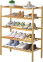 ROMGUAR CRAFT 5 Tier Bamboo Shoe Rack for Closet Free Standing Wood Shoe Shelf for Entryway Small Space Stackable 27"x11"x33" (Natural)
