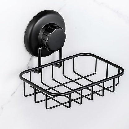 HASKO 2 Pack Suction Cup Soap Dish for Shower Wall, Rustproof Stainless Steel, Shower Soap Holder with Hooks, Includes Optional No Drill Adhesive Mount for Bathroom, 2 Soap Savers, Black
