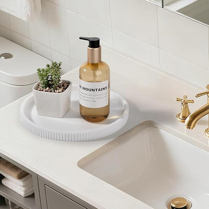 Silicone Bathroom Tray Round Kitchen Counter Organizer Decorative Vanity Accessories Coffee Table Decor for Perfume, Candle, Soap Dish, 9 Inch, White