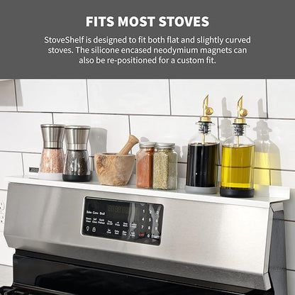 StoveShelf 24" Apartment Length White Magnetic Shelf for Kitchen Stove - Kitchen Storage Solution with Zero Installation - Over Stove Spice Rack Organizer