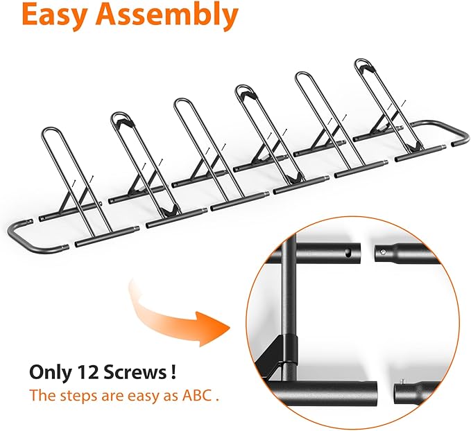 Mr IRONSTONE Floor Bike Rack for Garage, Indoor Outdoor Bicycle Storage Stand, Bike Parking Rack for Mountain, Road & Kids Cycles (Black, 6-Slot)