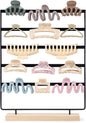 SNOWSTAR Hair Claw Clip Holder Organizer - 5 Tier Iron Rod Hair Clip Holder Storage for Women Girls, Wood Base Desktop Organizer