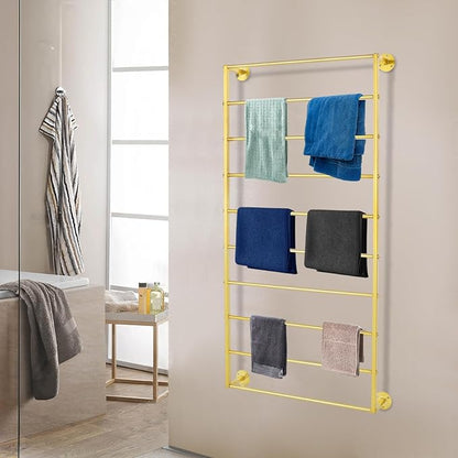 10 Tiers Tie & Scarf Rack, Wall Mounted Scarf Rack, Wall Display Rack, Multifunctional Metal Rack, Towels Storage Rack, Ribbon Holder Wall Display Rack for Accessory Stores Flower Shops (Gold)
