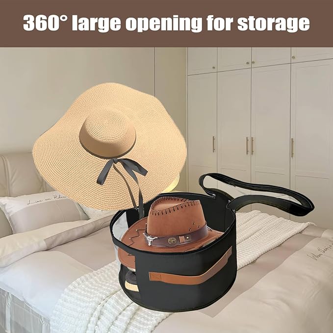 STARGAZ Oversized Clear Hat Storage Bag, Hat boxes for women storage, Cowboy hat storage, Hat accessories, hat organizer for closet, hat travel case with Handle, Holds Up to 10 Hats (Black 1 Pack)
