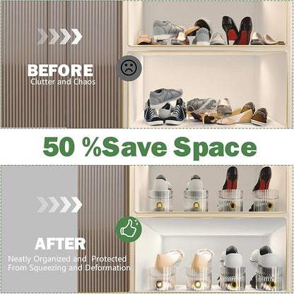 Adjustable Slot Organizer for Pairs of Shoes, Space Saver, Double Deck Riser Rack, Closet Organizer (Clear, 20 Pack)