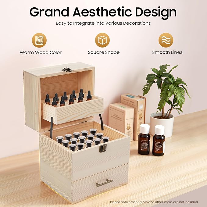 3 Tiers Essential Oil Storage Box, Wooden Perfume Bottle Display Organizer Case w/59 Slots, for 15 ml Bottles Nail Polish Collection Holder