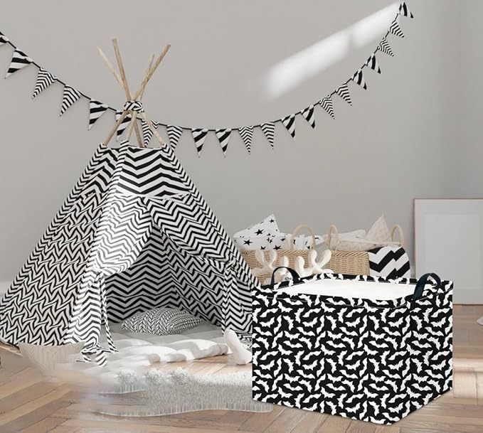 CLOCOR Rectangular Storage Basket Empty,Gift Basket,Waterproof Storage Bin with Handles,Room Decor(Unique Bat)
