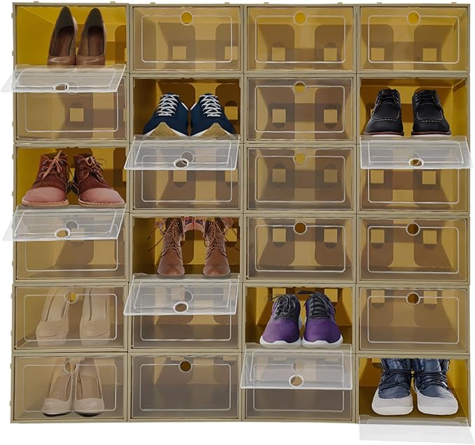 Sturdy Shoe Storage Box,Shoe Containers,24 Pack Shoe Boxes,Shoe Storage Box,Stackable Shoe Boxes,Shoe Storage Organizer,Toy Storage Organizer Bins for Entryway, Closet,Under Bed,Homes,Cloakrooms