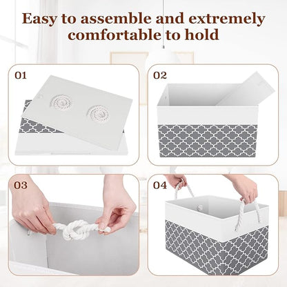 Fab totes Storage Bins 2-Pack, Foldable Storage Baskets for Organizing Toys, Books, Shelves, Closet, Large Storage Box with Rope Handles, Sturdy Organizer Bins,Clover Grey