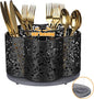 360 Degree Rotating Utensil Caddy Silverware Cutlery Caddy Holder with 5 Compartment Kitchen Countertop Organizer for Spoon Fork Flatware Storage for Home or Outdoor Picnic Camping(Black)