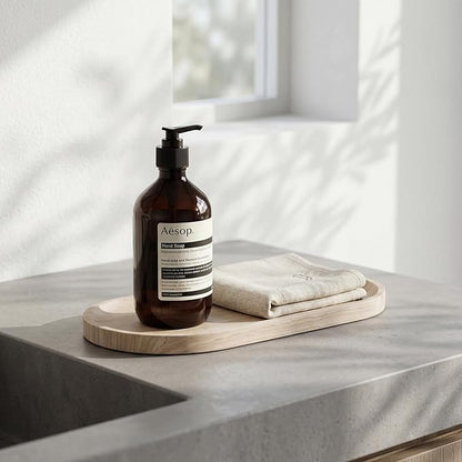 YKAJO Oval Real Marble Tray for Bathroom Kitchen Counter Stone Decorative Vanity Tray for Dresser Perfume Heavy Catchall Organizer for Soap Jewelry (Wooden Vein Beige, 11.8" x 5.9")