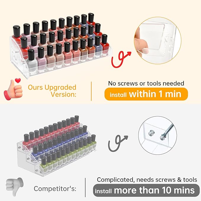 Nimiah 5-Tiers Nail Polish Hoder - Clear Acrylic Display Rack for Nail Organizers and Storage Vanity Display Stand for Eyeglass Makeup and Eyeshadow Palettes