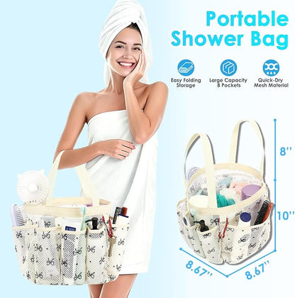 Fammart Mesh Shower Caddy Portable for College Dorm Room Essentials, Odorless Polyester Large Shower Tote Bag with Dual Handles, 8-Pocket Quick-Dry Toiletry Organizer for Travel, Beach, Camping, Gym