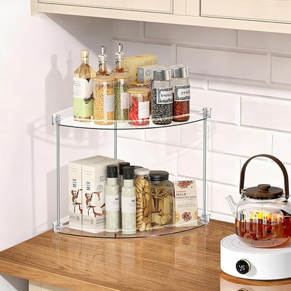 2 Tier Corner Bathroom Organizer, Clear Bathroom Counter Shelf for Vanity Countertop, Kitchen, Sink Storage, Tiered Skincare Organizer for Makeup, Perfume, Beauty Supplies (Triangular)