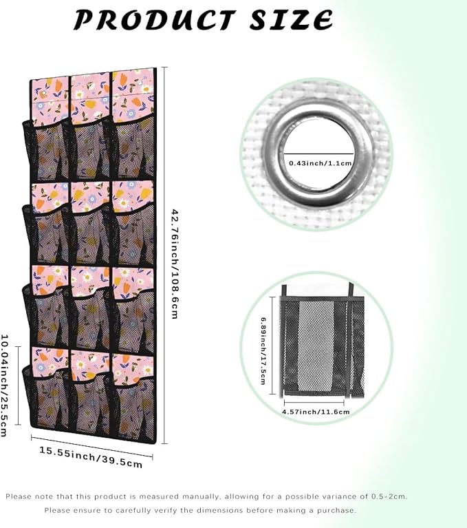 12-Pocket Waterproof Door Hanging Storage Bag Oxford Fabric Foldable and Designed for Bathroom Closet or Bedroom Organization, Tulip Daisy