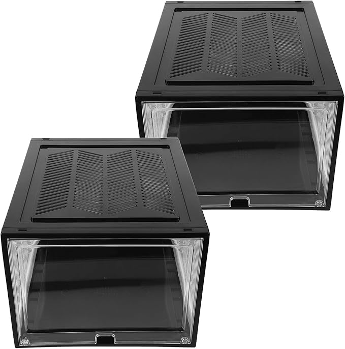Outanaya Stackable Thickened Shoe Storage Boxes 2pcs, Plastic Flip-top Organizer for Large Sneakers and Boots, Dustproof Sturdy Shoe Storage Case for Closet and Cabinet
